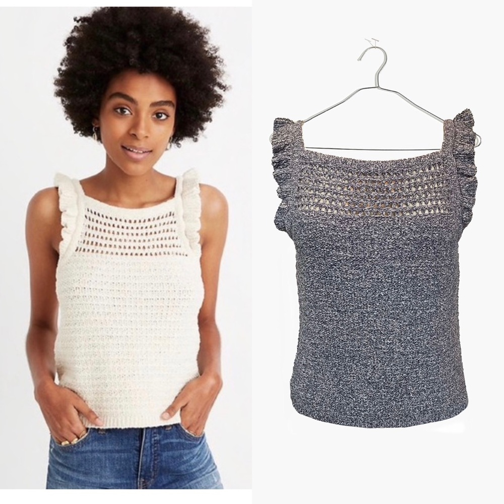 Madewell Gray/Blue Crochet Knit Top